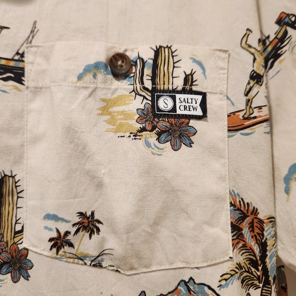 Salty Crew Men’s XL Hawaiian Fishing Shirt Boats Lobsters Surf Tropical Print - Picture 13 of 16